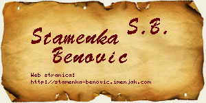 Stamenka Benović vizit kartica
